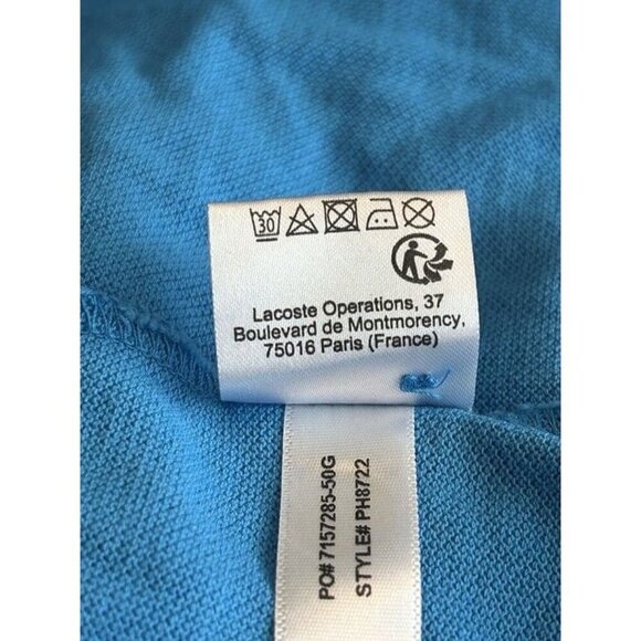 Men‎ 4XL Lacoste Aqua Blue Polo Golf Collared Short Sleeve Shirt 100% Cotton - Picture 7 of 7